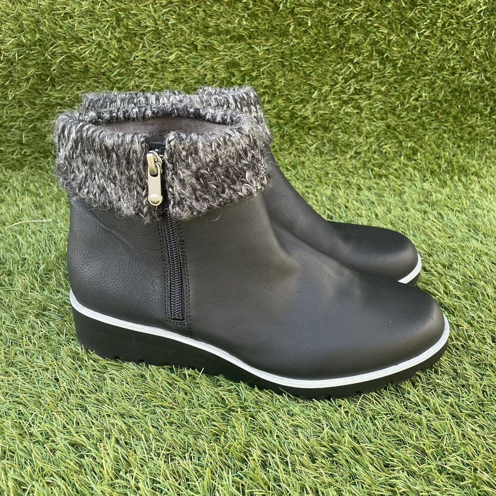 Adrienne Vittadini Sport Womens Trapeza Black Ankle Boots Faux Fur Trim Size 9M